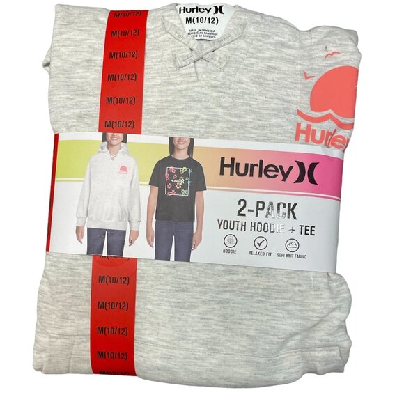 Youth 2-Pack Hoodie + Tee Top, Hurley, M (10/12) Cream & Black, NWT - Picture 1 of 6